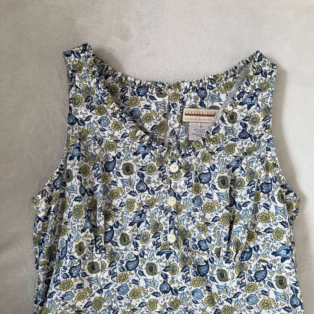 small dress with blue and light green flowers